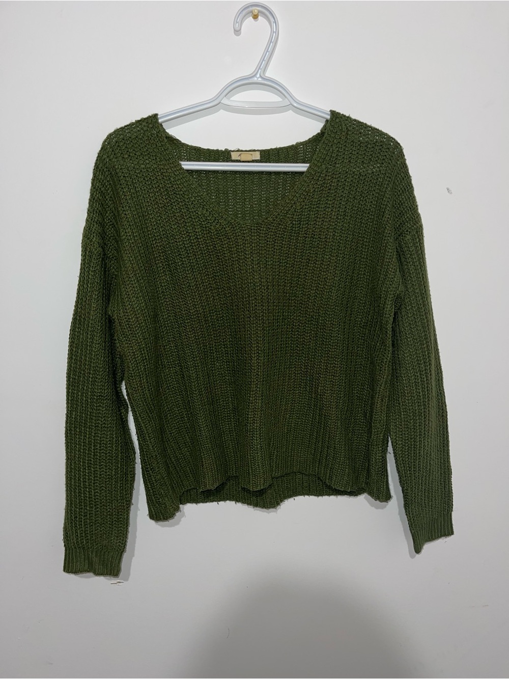 Ardene Olive Green V-Neck Chunky Knit Sweater